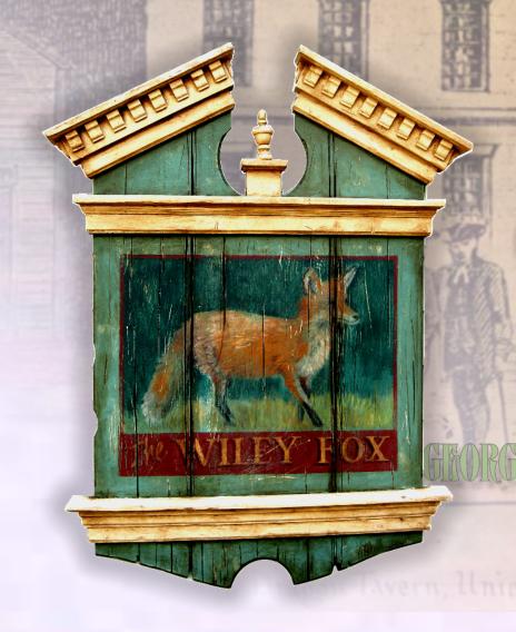 Vintage pub sign in Colonial American style  Wiley Fox